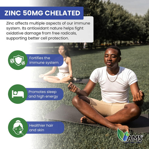 America Medic & Science 50 mg Chelated Zinc Supplements (60 Tablets) | Immune Booster, Antioxidant, Mood & Sleep Support