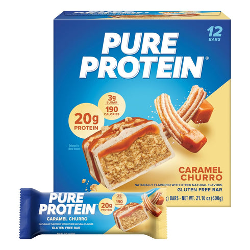 Caramel Churro Bars, High Protein, Low Sugar, Gluten Free, Nutritious Snack, Pack of 12, 1.76oz