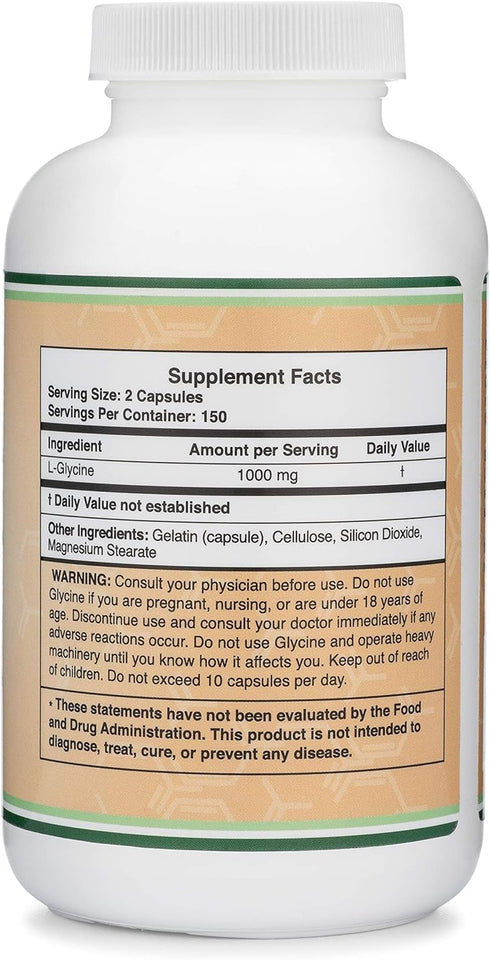 Glycine Supplement - 1,000mg Glycine Powder per Serving (300 Capsules), The Relaxing Amino Acid (Glicina)