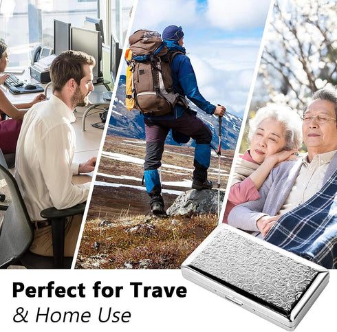 YILUTONGFA 7-Day 8 Portable Metal Pill Case, Featuring CompartmentsPerfect for Travel. BPA-Free. (L-Silver, Large)