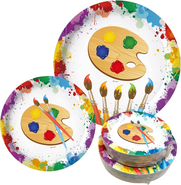Oojami 100 Count Paper Plates - 50-9" Dinner and 50-7" Dessert Plates with Artist Theme