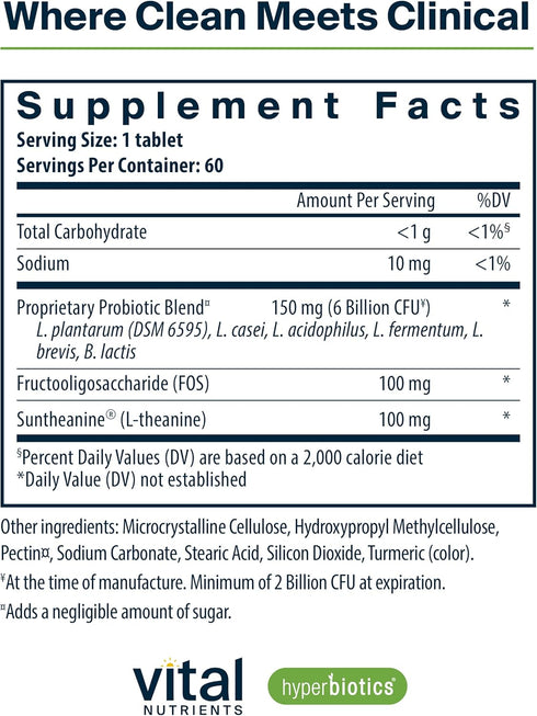 Hyperbiotics Vital Nutrients Pro-Mood Probiotic Supplement - Supports Stress Management, 60 Count