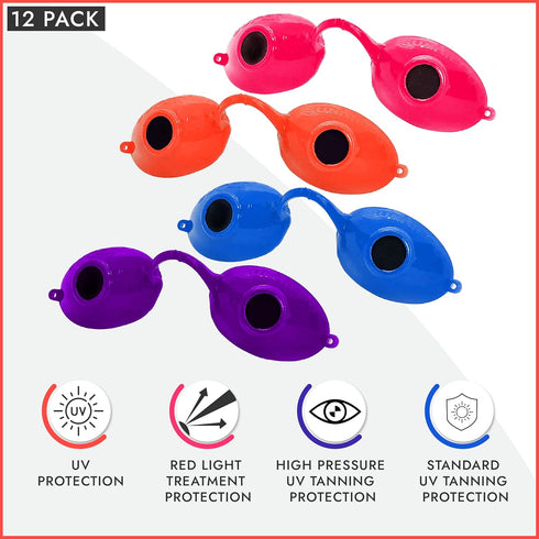 Super Sunnies UV Eye Protection Eyeshields, Tanning Bed Goggles, Red Light Therapy Glasses w/Strap, 12 Pack