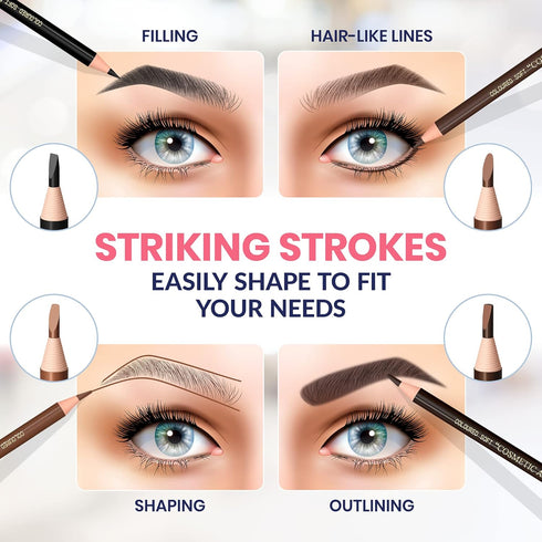 Stylia Waterproof Eyebrow Pencil Set (12 Pieces - Black), Eyebrow Pen-cil, Eye Brow Pencils for Women Makeup, Microblading Long Lasting Eyebrow Pencil Liners for Marking, Filling And Outlining Eyebrow
