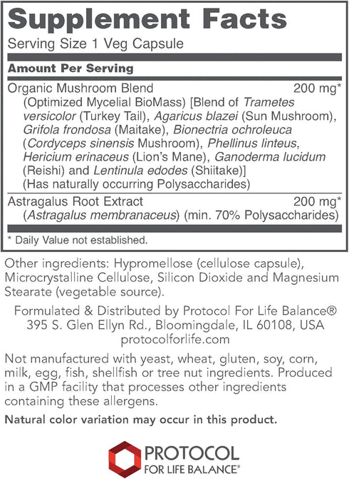 Protocol Mycel Immune Plus - Immune Support Mushroom Supplement - 8 Mushrooms - 90 Veg Caps
