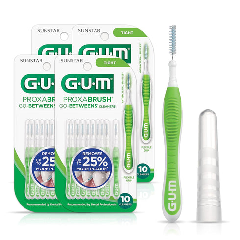 GUM Proxabrush Go-Betweens, Tight Interdental Brushes for Plaque Removal, Safe for Braces, 10ct (4Pk)