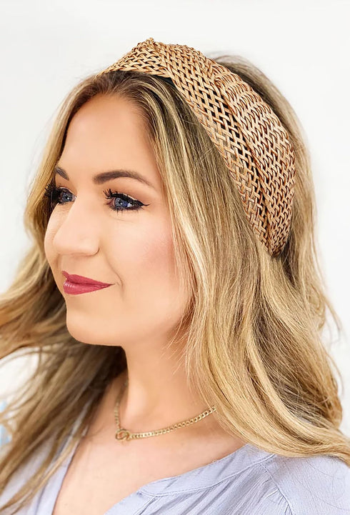 Tobeffect 2 Packs Straw Headbands for Women - Woven Twist Braided Fashion Boho Hairbands Non Slip Wide Rattan
