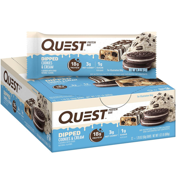 Quest Nutrition Dipped Chocolate Cookies & Cream Protein Bars, High Protein, Low Carb, Gluten Free, 12 Count