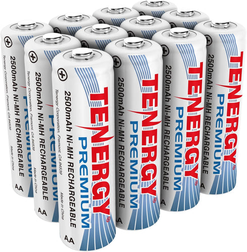 Tenergy Premium Rechargeable AA Batteries, 2500mAh NiMH, 12 Pack