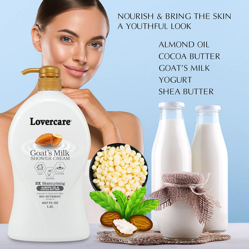 Lover's Care Goat's Milk Moisturizing Body Wash Shower Cream - Almond Oil & Cocoa Butter - 40.7 Fl.Oz - 2-pack