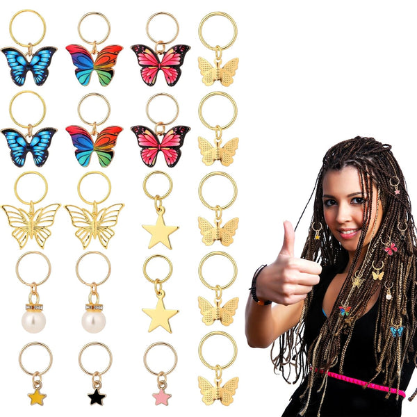 Qianyu 20 Pcs Gold Butterfly Hair Clips, Colorful Spring Hair Jewelry, Dreadlock Accessories, No Slip Braid Clips for