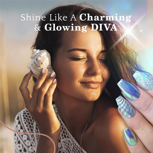 Pretty Diva Mermaid Chrome Nail Powder - Unicorn Iridescent Powder for Nails, Sunset Chrome Manicure Pigment