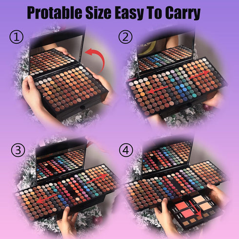 Women Makeup Sets Full Kits - 190 Colors Cosmetic Make Up Gifts with Eyeshadow, Blusher, Eyebrow Powder, and Mirror