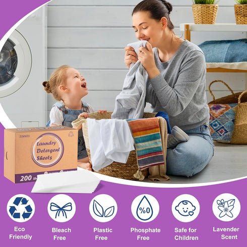 Laundry Detergent Sheets, 200 Loads - Lavender Laundry Soap Strips | Eco-Friendly, Hypoallergenic, No Plastic Jug,