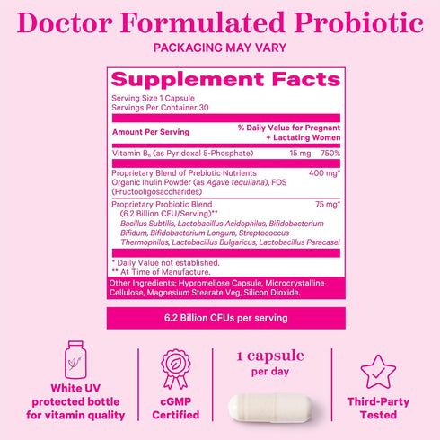Pink Stork Prenatal Probiotics for Women - 30 Capsules, Morning Sickness, Gut Microbiome, Immune Support