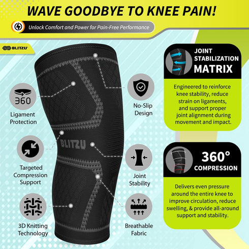 Knee Brace for Women & Men, 2 Pack Compression Knee Brace, Support Sleeve for Pain Relief, Black M