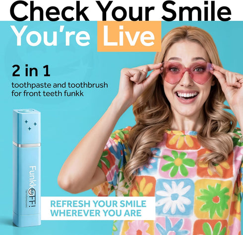 Set, Funkkoff Travel Toothbrush with Toothpaste, Peppermint, Mini Pocket Size Twist to Dispense Travel Toothbrush