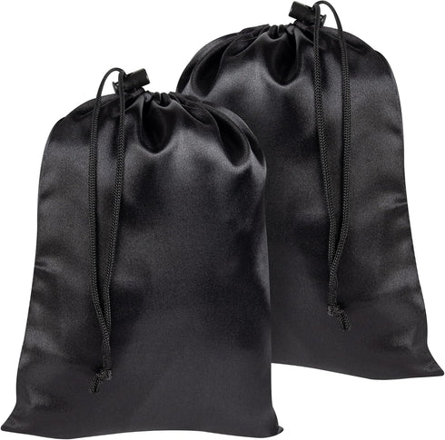 Satin Bags with Drawstring for Lingerie, Jewelry, Gifts, Party Favors, 12 Pack (7 x 9 inch, Black)