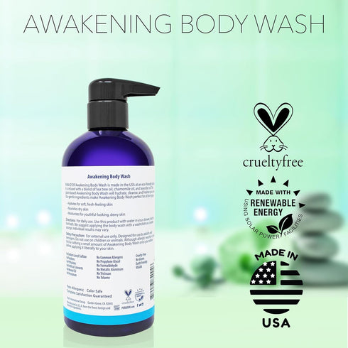 PURA D'OR Awakening Body Wash, 16oz with Aloe Vera, Lavender, and Natural Nutrients for All Skin Types