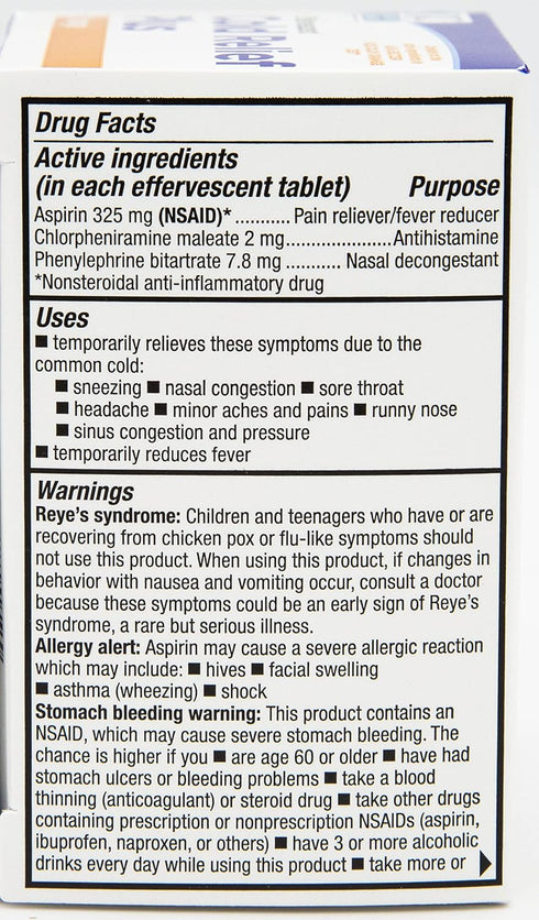 Quality Choice Cold Medicine, Effervescent Cold Relief Plus Orange, Pain Reliever & Fever Reducer, 20 Count Flavored