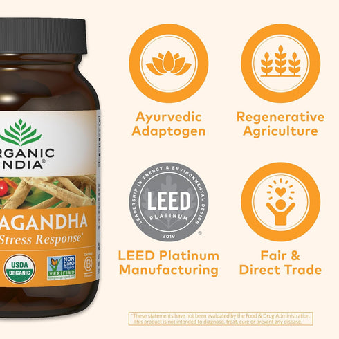 ORGANIC INDIA Ashwagandha Capsules - Organic Vegan Supplement for Stress Relief, 90 Capsules