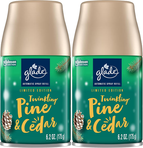 Glade Automatic Spray Refill, Twinkling Pine & Cedar Air Freshener, 6.2 Oz, 2 Count, Limited Edition Scent