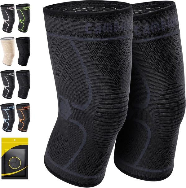 CAMBIVO 2 Pack Knee Brace, Knee Compression Sleeve, Support for Men and Women, Running, Gym, Hiking, Sports (Slate