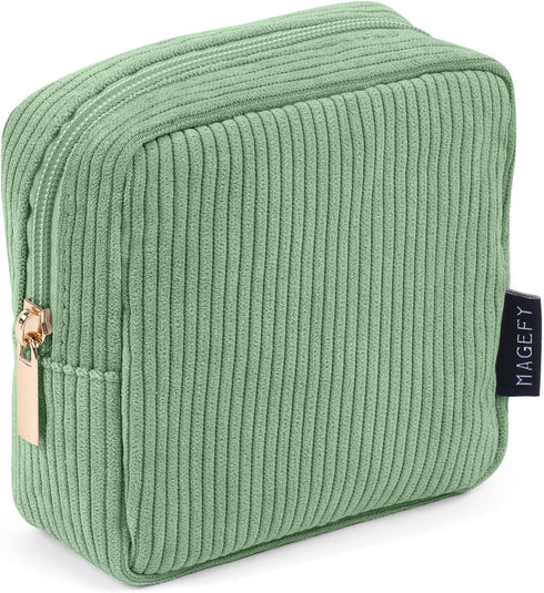 MAGEFY Small Makeup Bag, Mini Cosmetics Bag for Purse, Corduroy Cute Pouch for Women