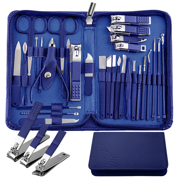 WOAMA 30-Piece Manicure Set, Professional Nail Clippers Pedicure Kit for Toenail Fingernail Care, Blue