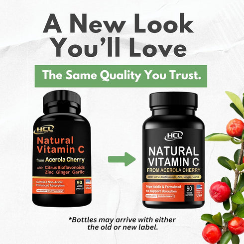 Natural Vitamin C from Organic Acerola Cherry - High Absorption with Garlic Ginger & Citrus Bioflavonoids for Immune