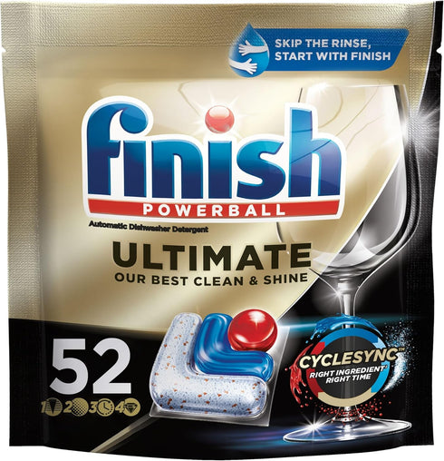 Finish Ultimate Dishwasher Detergent, 52 Count with CycleSync Technology, Dishwashing Tablets, Dish Tabs