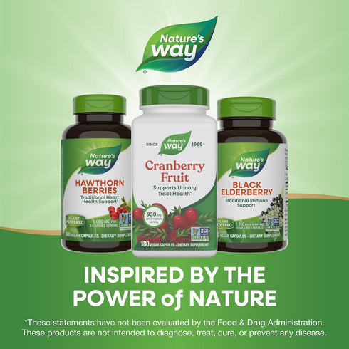 Nature's Way 930mg 180 Count Cranberry Fruit Capsules, Non-GMO, Gluten Free Supplement, per Serving
