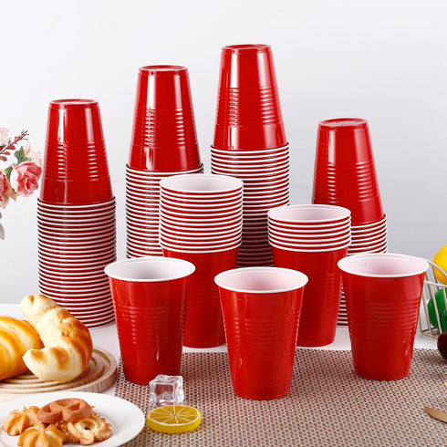 PLMMOUT 240 Pack 16 oz Red Plastic Cups, Disposable Party Cup, Shot Cups, Red Plastic Drinking Cup for Wedding Picnics