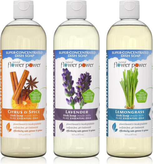 Liquid Dish Soap – Variety Pack – Citrus & Spice, Lemongrass, Lavender, Plant-Based, Vegan, 16 Fl Oz 3 Pack