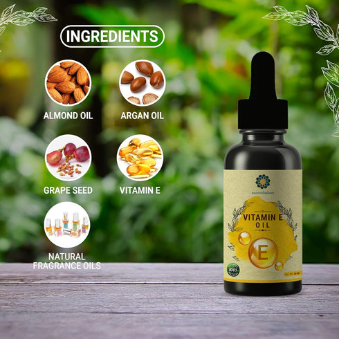Vitamin E Oil for Skin and Body, 30 ML with Almond, Argan & Grape Seed Oil for Dry Skin Treatment