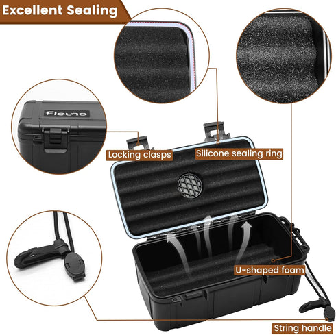 Flauno Travel Cigar Humidor - Portable Cigar Case Kit with Lighter (Without Gas), Cutter, Holder, Humidifier & Dropper,