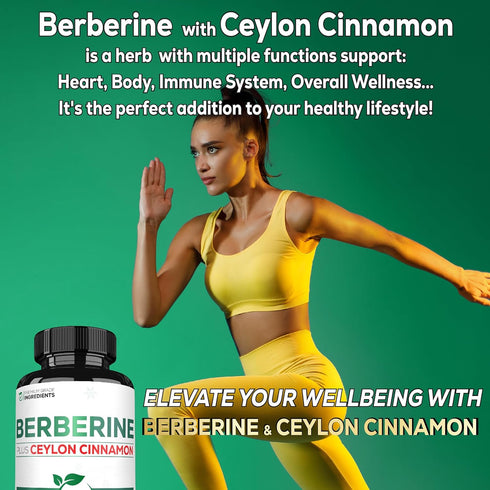 1500mg Berberine with Ceylon Cinnamon Supplement - Extra Strength for Immune System, Digestive Health & Energy