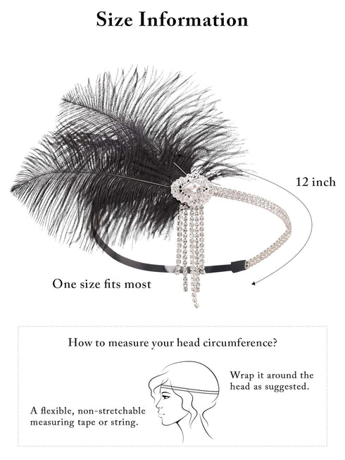 SWEETV Flapper Headbands - Womens 1920s Inspired Feather Headband, Great Gatsby Cocktail Party Rhinestone Hair