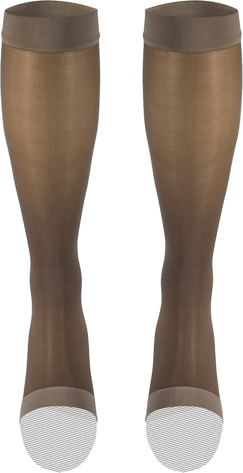 Truform Sheer Compression Stockings, 15-20 mmHg, Women's Knee High Length, Open Toe, Taupe