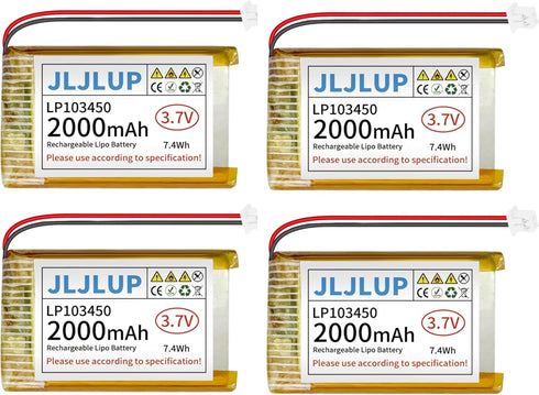 JLJLUP 4pcs 3.7V 2000mAh Lithium Polymer Rechargeable Battery 1S 1C LiPo Battery with