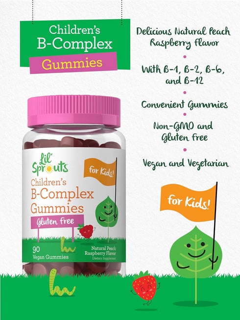 Carlyle Kids B Complex Gummies | 90 Count | Peach Raspberry Flavor | Non-GMO, Gluten Free & Vegan