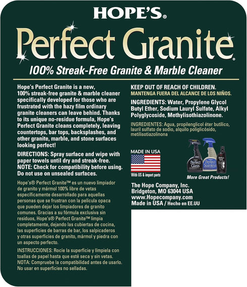 HOPE'S Perfect Granite & Marble Countertop Cleaner Refill, Stain Remover and Polish, Streak-Free, Ammonia-Free, 67.6 Ounce, Pack of 1