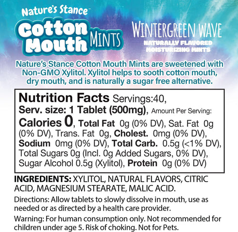 Nature's Stance Xylitol Mints, Sugar Free, 40 Count for Cotton Mouth Relief, Stimulates Saliva & Freshens Breath