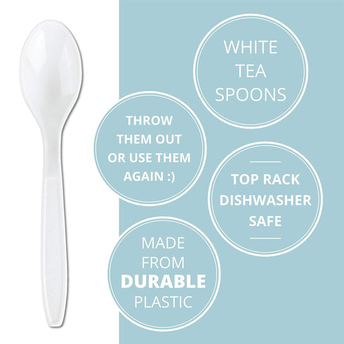 Plasticpro Heavyweight Disposable White Plastic Tea Spoons, Pack of 50 Count