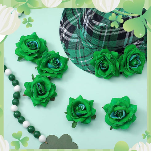 Yilloog 12 Pack Rose Hair Clip Flower, 2.8'' Floral Hairpins for Women, Wedding Pack Hair Accessories (Green)