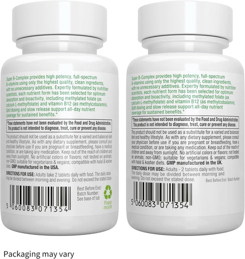 Igennus Super B-Complex Methylated B-Vitamins, MTHFR Supplement with Methylfolate & B12, Vegan, 180 Small Tablets