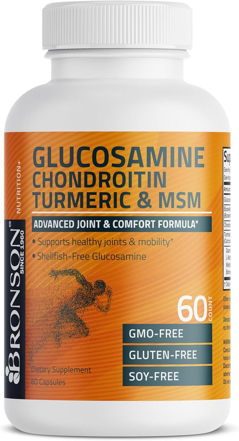 Bronson Glucosamine Chondroitin Turmeric & MSM | 60 Capsules - Advanced Joint & Cartilage Formula, Non-GMO