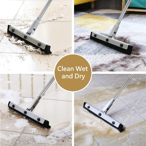 DrDirt Floor Squeegee, 14inch Foam Swivel Squeegee with Stainless Steel Extension Pole, Perfect for Bathroom and Kitchen