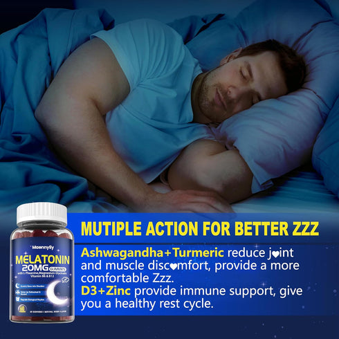 Melatonin 20mg Gummies for Adults, Sugar Free Extra Strength with L-Theanine, Magnesium, Ashwagandha, Turmeric, D3 &