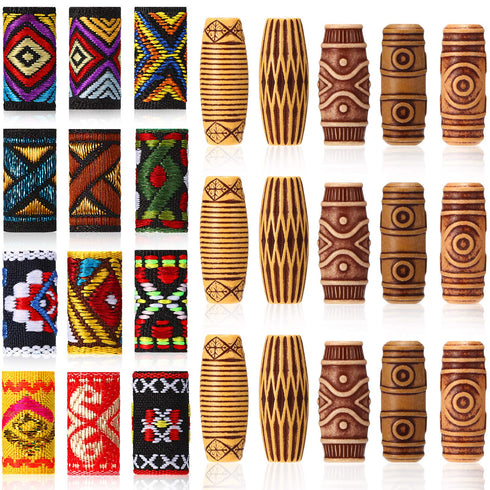 WILLBOND 27 Pcs Wooden Fabric Dreadlock Beads Tube Beads for Hair Braids Jewelry, DIY Accessories